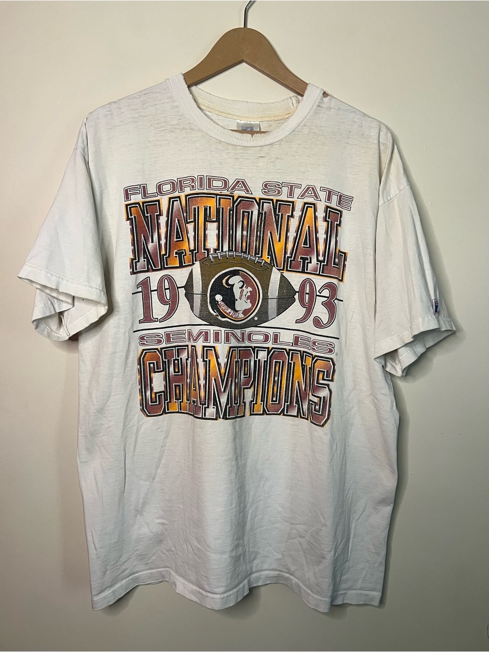 1993 Logo 7 Florida State Seminoles National Champions T Shirt XL *FLAWS*